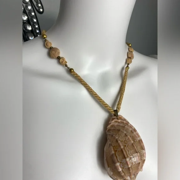 Miriam Haskell Vintage Snail Shell and Cord Necklace 16”